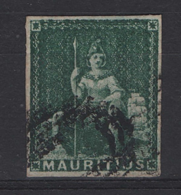 Mauritius 1858 (4d) green sg27 vfu 4 good margins c£200