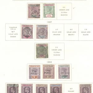#0827 Leeward Is  1890-1902 m&u range incl 1890 6d, 1s mint, 1897 1s gu, 1902 ovpts