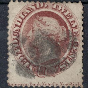 Newfoundland 1865 12c red-brown cream paper sg28 vgu, short perf