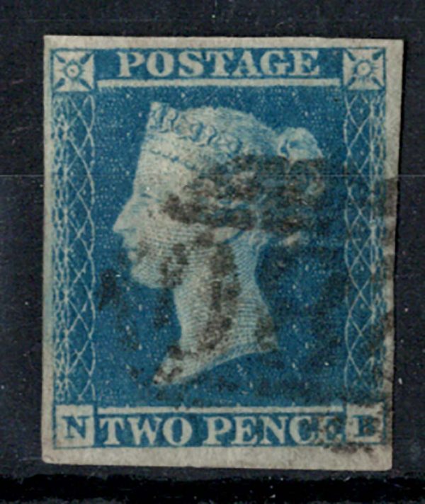 GB 1841 2d blue plate 4 NB vfu, neat MX, 4 good margins