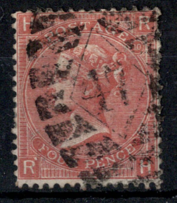 GB 1865 4d deep vermilion plate 10 vgu sg95 c£150