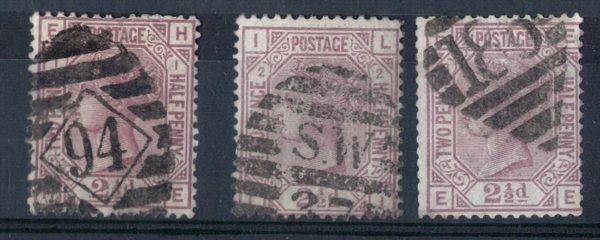 GB 1873 2½d rosy-mauve wmk anchor plates 1, 2 & 3 gu sg139 c£415