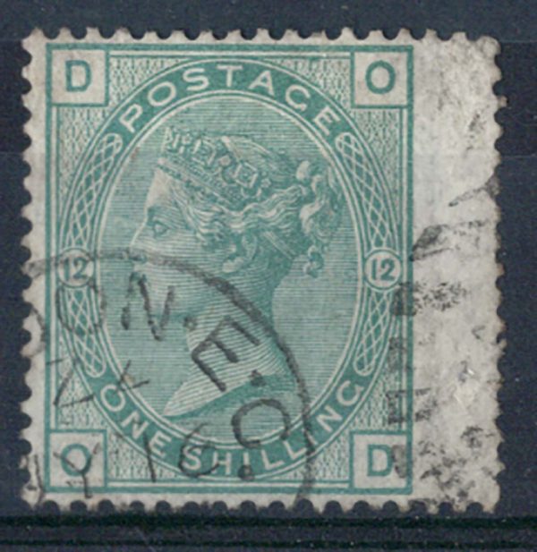 GB 1873 1s green plate 12 vfu crisp duplex, mostly the cds part sg150 c£160