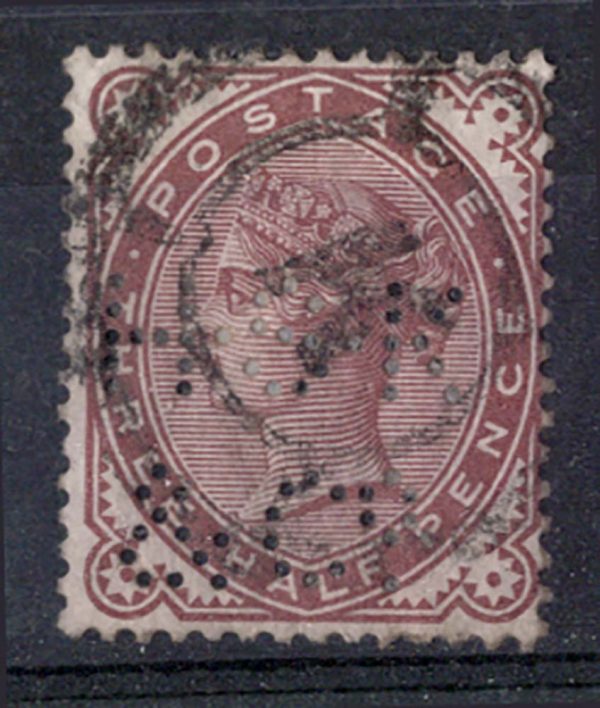 GB 1880 1½d Venetian red HK & Co perfin fu with their K in circle precancel sg16