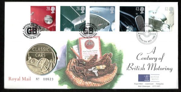 GB 1996 Classic Cars Royal Mint/Royal Mail coin cover dated 1st Oct and 3rd Nov