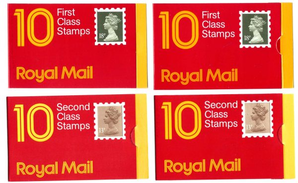 GB Booklets - Window  GI1a 10x 13p ROUND tab code G, ditto code H, ditto GO1a