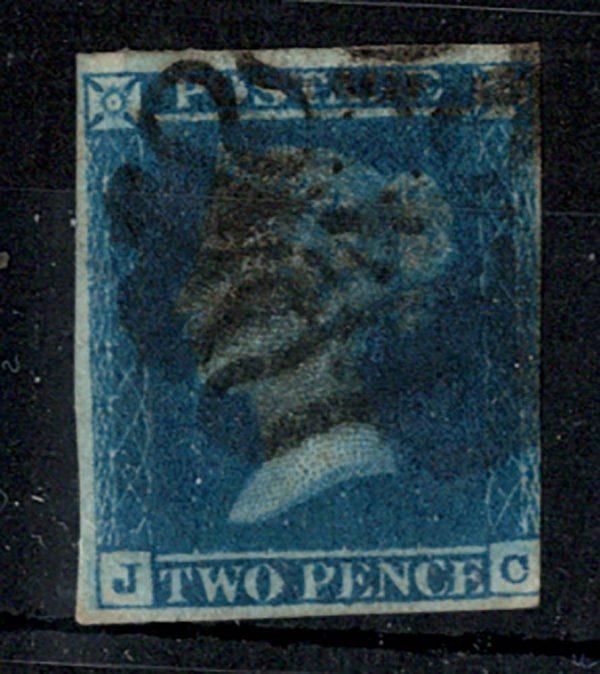 GB 1841 2d blue plate 3 JC vgu 3¼ margins with '4 in MX' cancel c£700