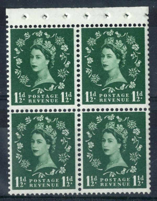 GB 1958 1½d cream paper wmk sideways booklet pane of 4 perf AP2, good perfs um c£75