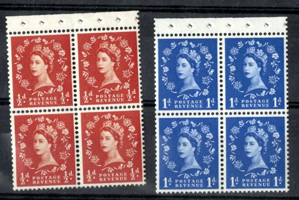 GB 1958 ½d & 1d cream paper wmk sideways booklet panes of 4 perf AP, good perfs um c£27