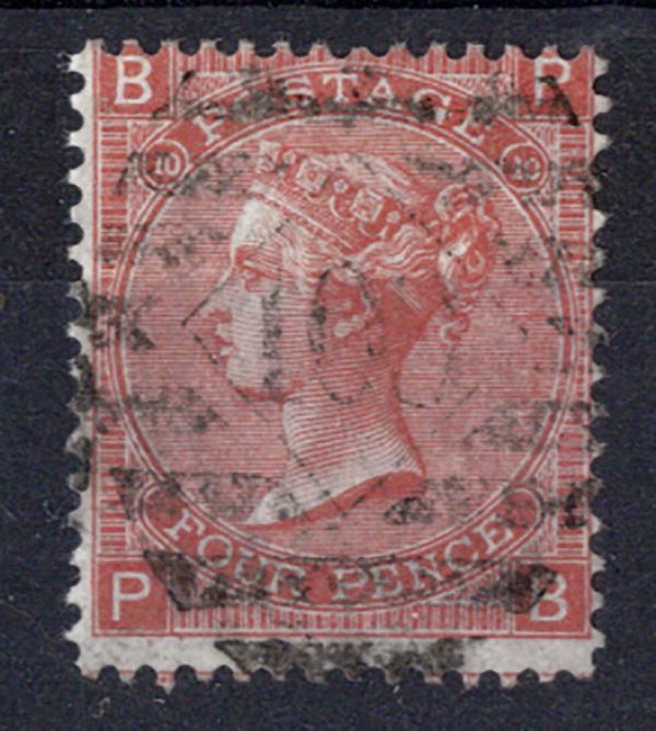 GB 1865 4d plate 10 vgu sg94, difficult plate c£150