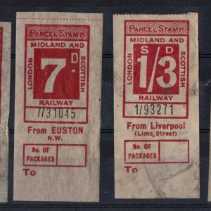 #0660 GB Railway  London Midland Scottish Rly parcel stamps 7d ?mint, 6d,1/3d, 2/4d us