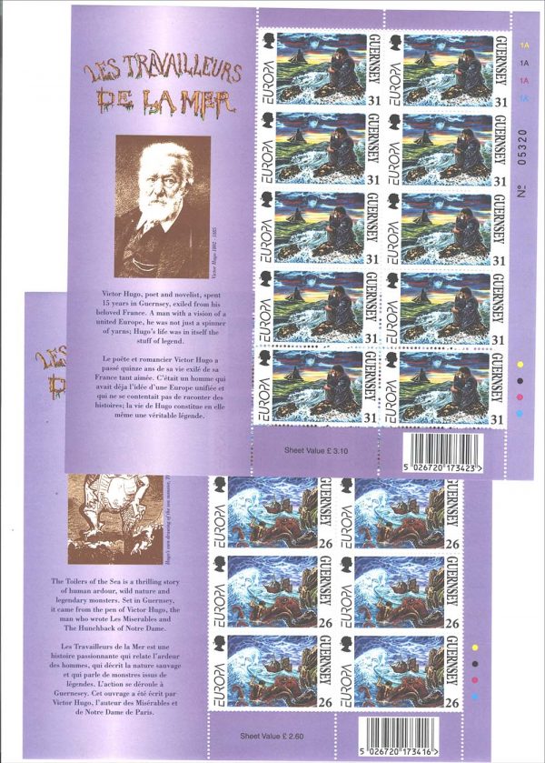 Guernsey 1997 Europa set in complete um sheetlets of 10, Victor Hugo design