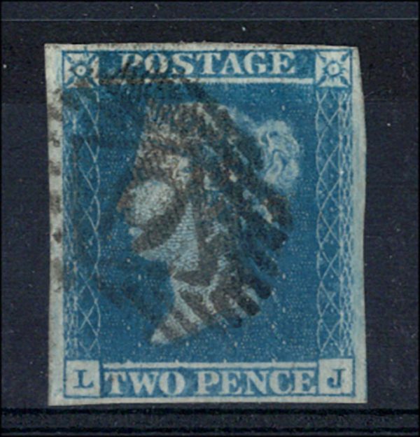 GB 1841 2d blue plate 3 LJ fu good-large margins with the 'J; flaw c£125