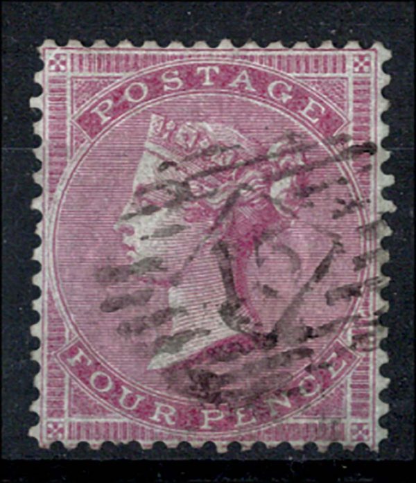 GB 1855 4d small garter pale carmine sg62 fu, nibbled perf Spec J47(3) c£450