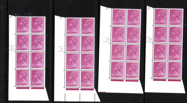 GB Machin cyl blocks  2½p FCP/GA cyl 9 p9, ditto 9 dot, cyl 11 p9 ditto 11 dot b