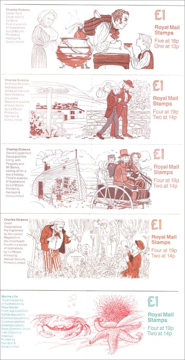 GB Booklets - Folded (good perfs)  FH13-17 £1 set of 4 Dickens booklets + Marine