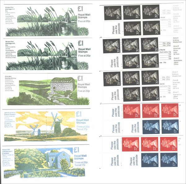 GB Booklets - Folded (good perfs)  FH18-22 £1 set of 5 Mills booklets