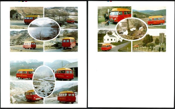 GB 1970 2x Colour proofs for 3 different Royal Mail Post Bus Regional cards