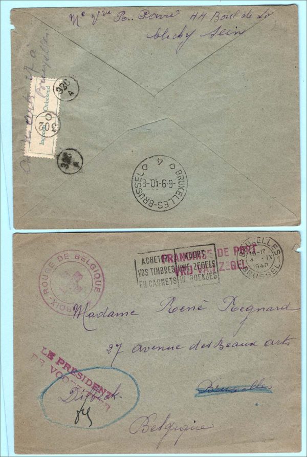 Belgium 1940 Neat meter franked cover, President of VOORZITTER cachet, 'unknown'