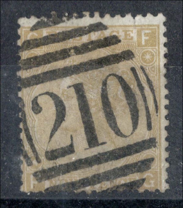 GB 1867 9d straw wmk spray sg110 fu, crisp 210 numeral, odd nibbled perf c£300