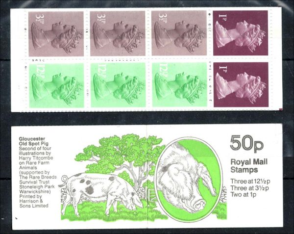 GB Booklets - Folded (good perfs)  FB24b 50p Old Spot Pig corrected rates