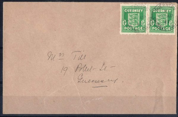 Guernsey 1941 Arms ½d x2 fu on neat cover 7AP41 1st day cds