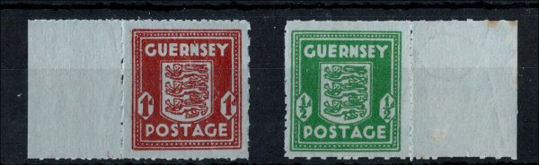Guernsey 1941 Arms blued banknote paper pair um c£50