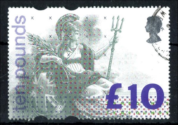 GB 1993 £10 Britannia with fluorescent 'TEN POUNDS' variety vfu cds