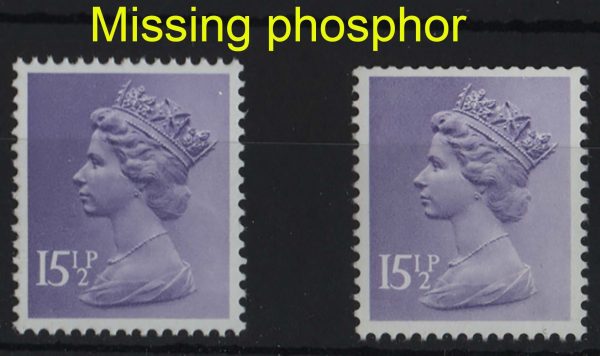 GB 1982 Machin 15½p missing phosphor ex DP55, ditto ex DP59 um MCCc£98