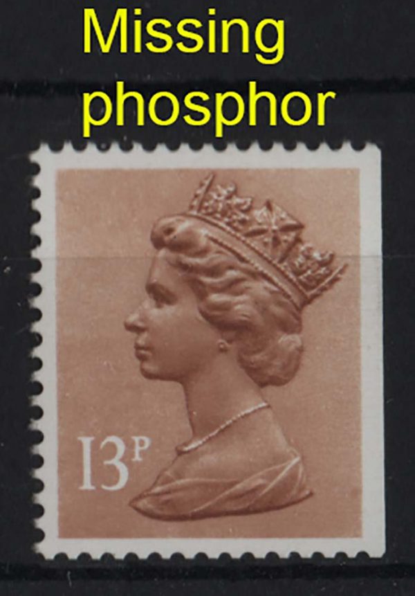 GB 1984 Machin 13p straight edge at right (ex booklet pane) missing phosphor um