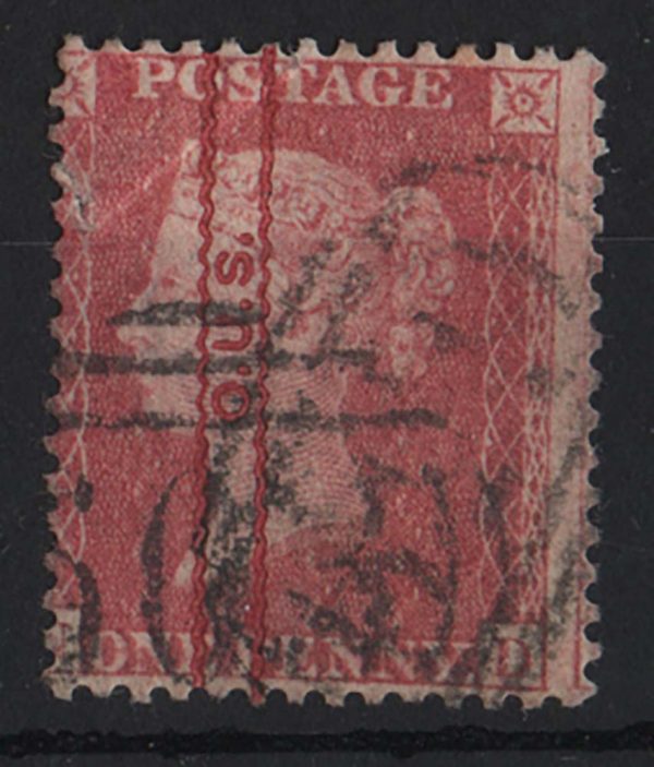 GB 1854 1d red LC14 with OUS ovpt in red fu