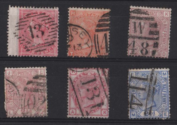 GB 1855 to 1880 used QV range: 4d large garter, 4d plate 14, 2½d plates 13 & 16
