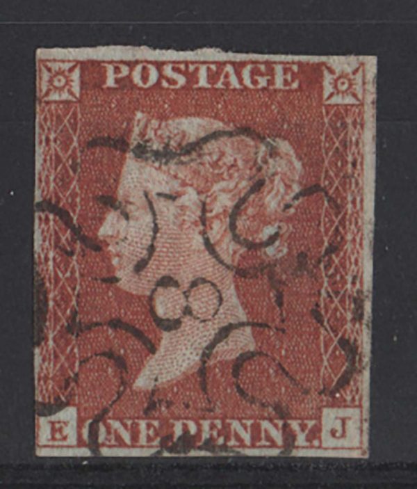 GB 1841 1d red plate 20 EJ vfu, 4 close-good margins, crisp 8 in MX cancel c£160