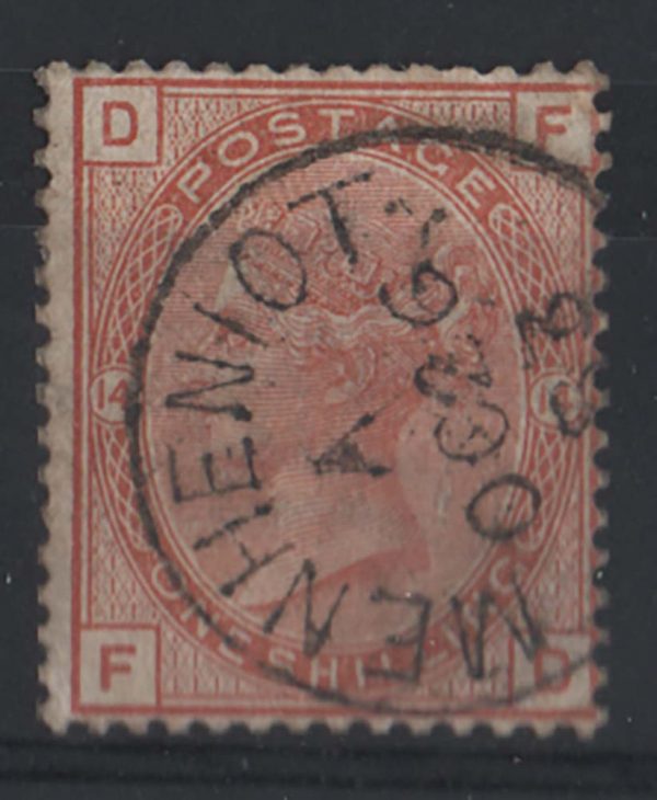GB 1880 1s plate 14 vfu, crisp MENHENIOT cds, a few nibbled perfs sg163 c£140