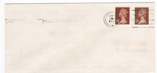 GB 1994 Machin 24p forgery fu on cover with genuine stamp