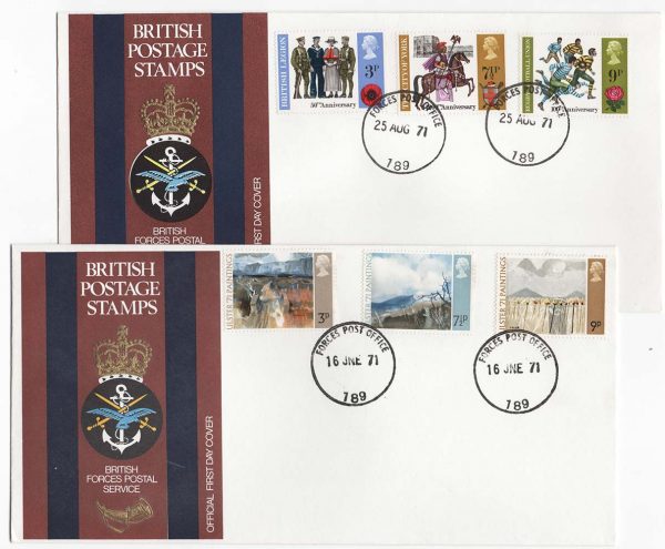 GB 1971 General Anniv set FPO189 cds on British Forces PS cover (relevant cancel British Legion), also Ulster set, FPO189