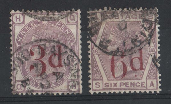 GB 1880 3d on 3d sg159 vfu cds good colour, ditto 6d on 6d sg162 c£310
