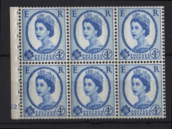 GB 1960 4d 9.5mm phosphor cyl N2 dot booklet pane of 6 um, good perfs c£55