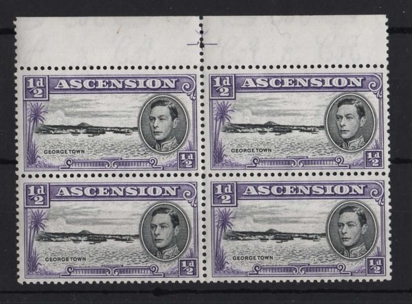 Ascension 1938 ½d black & bluish-violet perf 13 Variety, long bar to E sg38ba um
