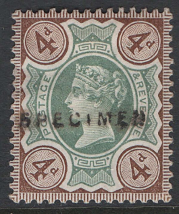GB 1887 4d green & brown sg205 ovpt Specimen type 12 unused