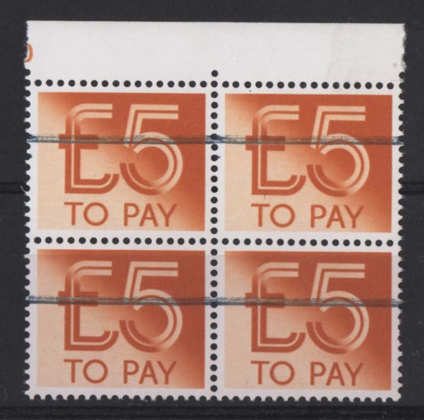 GB 1982 Postage Dues £5 with PO Training School bars um blk of 4