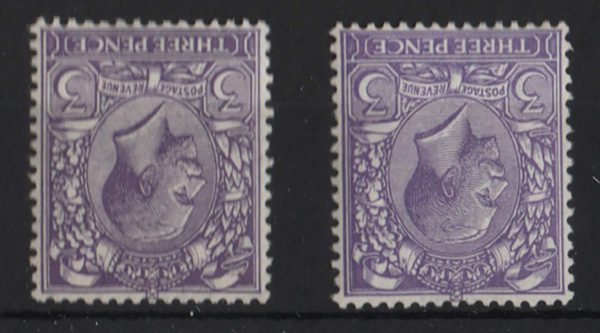 GB 1924 3d wmk inverted f mint x2 different shades sg423i c£180
