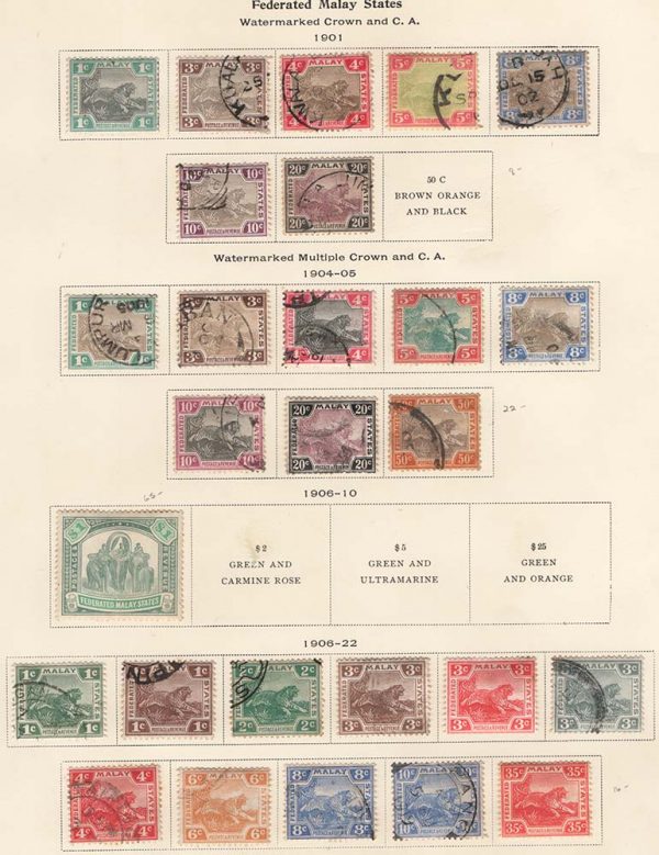 Malaya - FMS  1901-22 range of tigers m&u c£300+