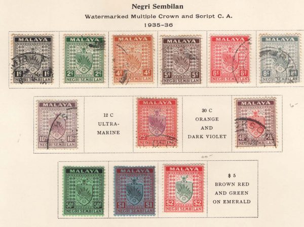Malaya - Negri  1935 m&u range incl 50c-$2 f mint