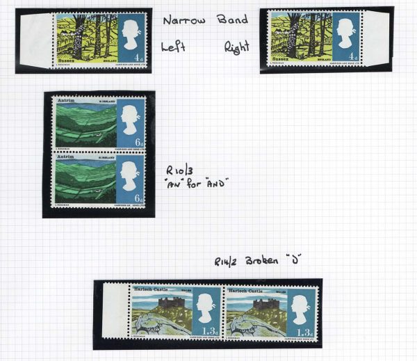 GB 1966 Landscapes 4d phos narrow band L&R, 6d D missing, 1/3d broken D um c£106