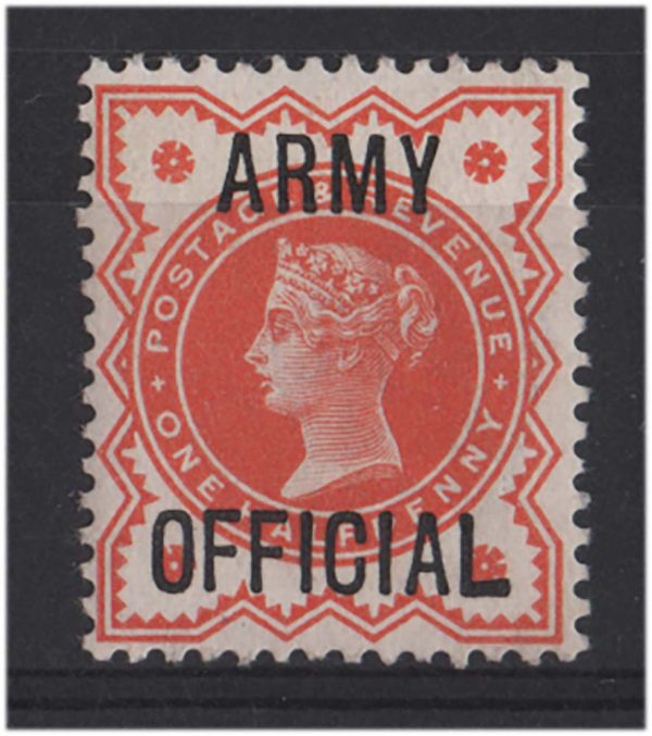GB Officials 1887 ½d orange Army Official sgO41var, thick L variety f mint