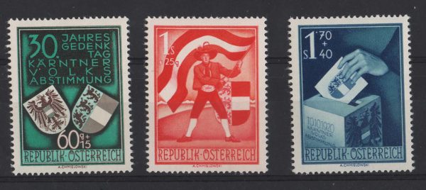 Austria 1950 30 Years National Referendum, sg1212-4, f mint c£180