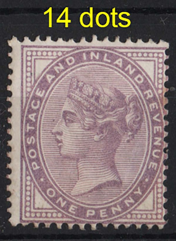 GB 1881 1d lilac 14 dots f mint c£225