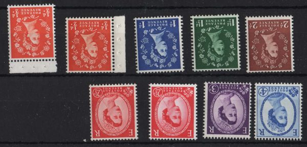 GB 1958 Crown wmk inverted set of 9 um good perfs