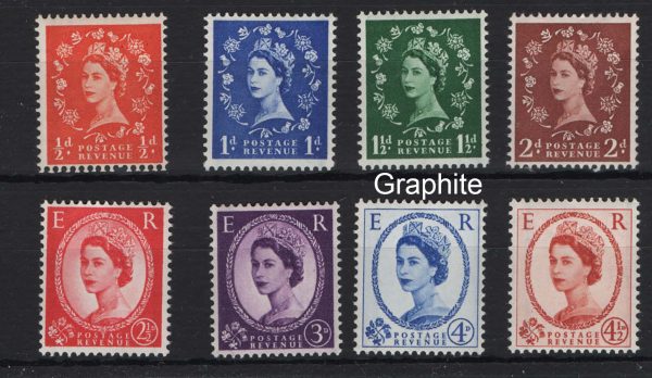 GB 1958 Graphite wmk upright set of 8 um good perfs